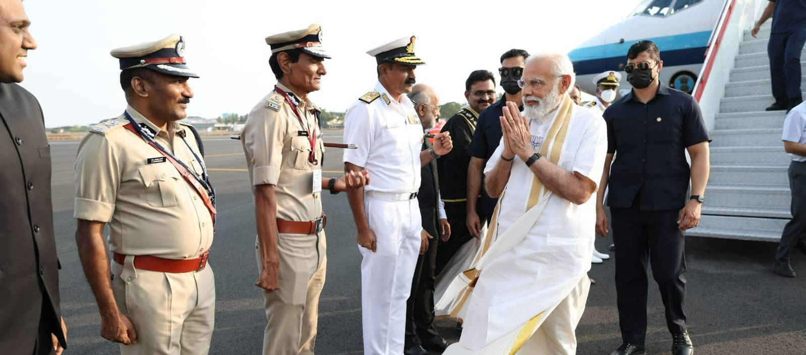 Receiving the Hon'ble Prime Minister of India Sri. Narendra Modi at INS Garuda Naval Airport.
